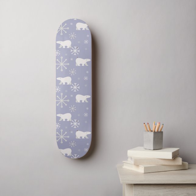 Skateboard Motif de Noël avec ours polaires et flocons de nei (Art mural)