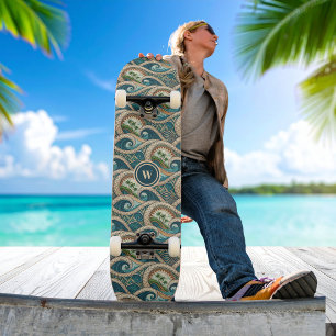 Skateboard Motif de palmiers à vagues tropicales polynésienne