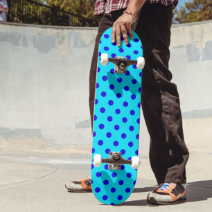 Skateboard Motif de points polka cyan et bleu