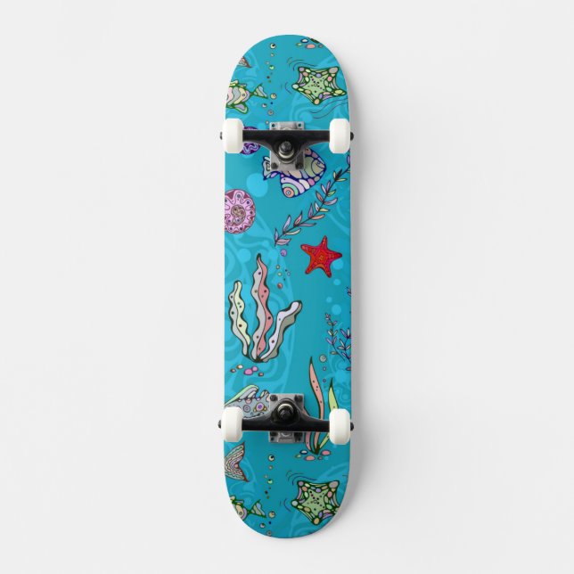 Skateboard Motif de poissons de turquoise (Recto)
