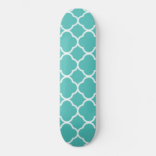 Skateboard Motif de Quatrefoil bleu-vert