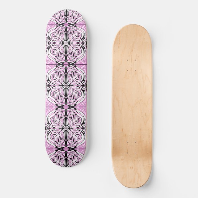 Skateboard Motif de répétition Abstrait rose noir blanc (Recto)