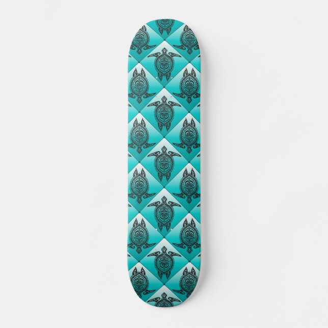 Skateboard Motif de tortues de mer de Shamanic - cyan (Recto)