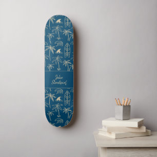 Skateboard Motif de vacances à la plage et votre nom en beige