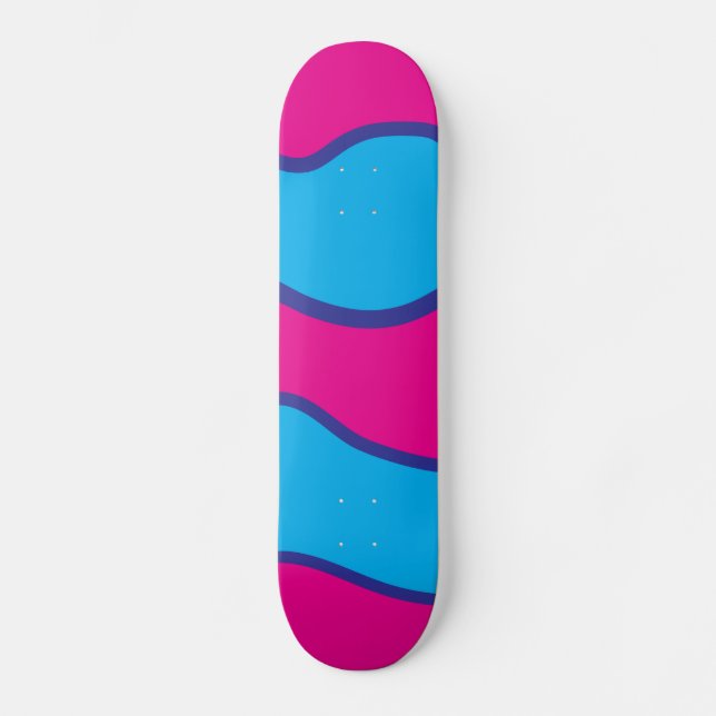 Skateboard Motif de vagues bleu turquoise de couleur de roses (Recto)