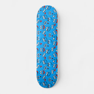 Skateboard Motif de visage de dessin bleu
