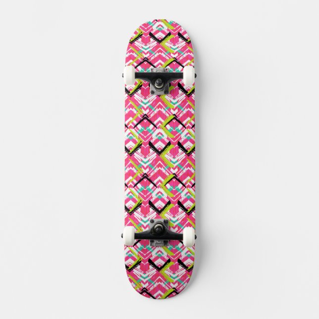 Skateboard Motif de zigzag rose tiré par la main (Recto)