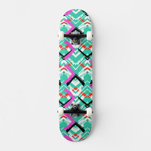 Skateboard Motif de zigzag turquoise tiré par la main (Recto)