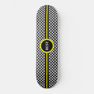 Skateboard Motif d'échecs noir et blanc & calligraphie