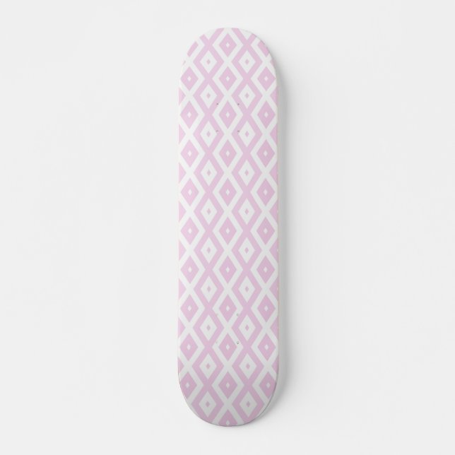 Skateboard Motif diamant rose pâle et blanc (Devant)