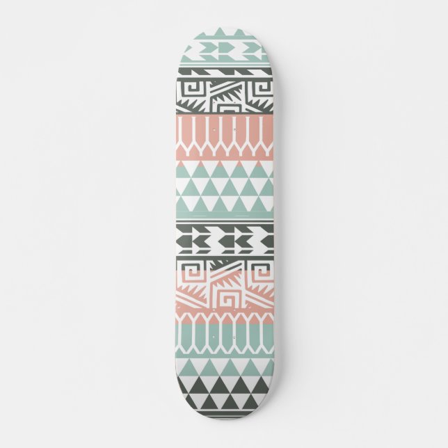 Skateboard Motif d'impression Abstrait Aztec bleu rose gris (Devant)