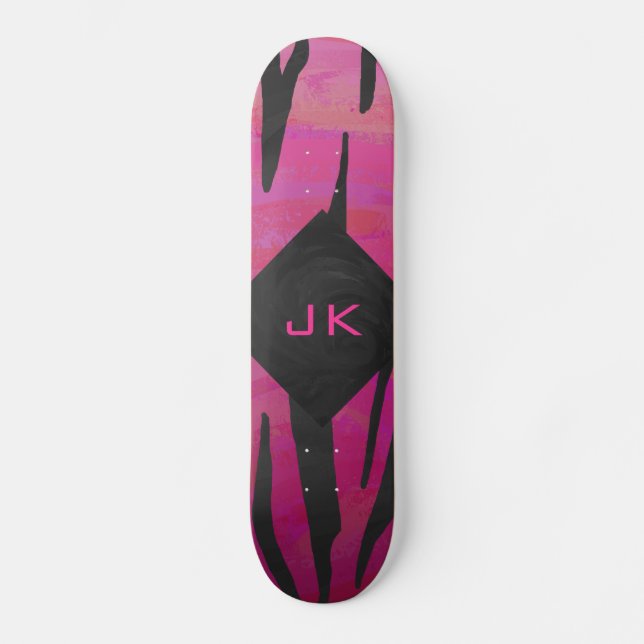 Skateboard Motif d'impression monogramme rose et noir (Recto)