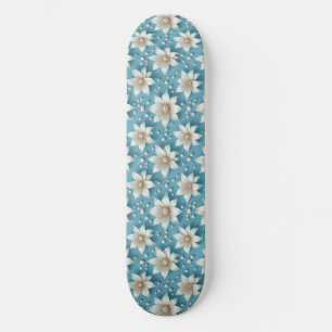 Skateboard Motif Élégant de Fleurs Blanches avec Perles