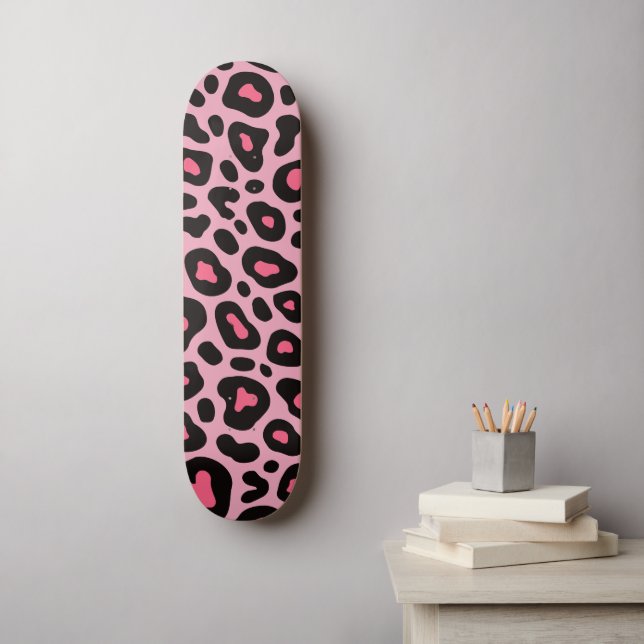 Skateboard Motif Empreinte de léopard rose et noir (Art mural)