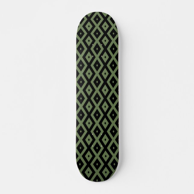 Skateboard Motif en diamant vert olive et noir (Devant)