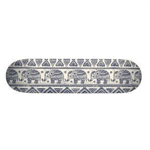 Skateboard Motif ethnique bleu d'éléphant