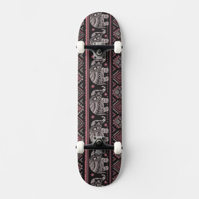 Skateboard Motif ethnique noir d'éléphant (Recto)