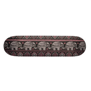 Skateboard Motif ethnique noir d'éléphant