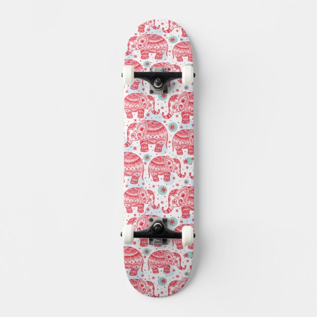 Skateboard Motif ethnique rouge d'éléphant (Recto)