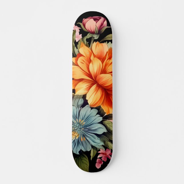 Skateboard Motif Fleur sauvage coloré (Devant)