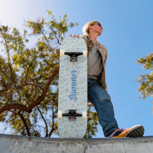 Skateboard Motif Fleur sauvage Vintage tendance Blue Custom