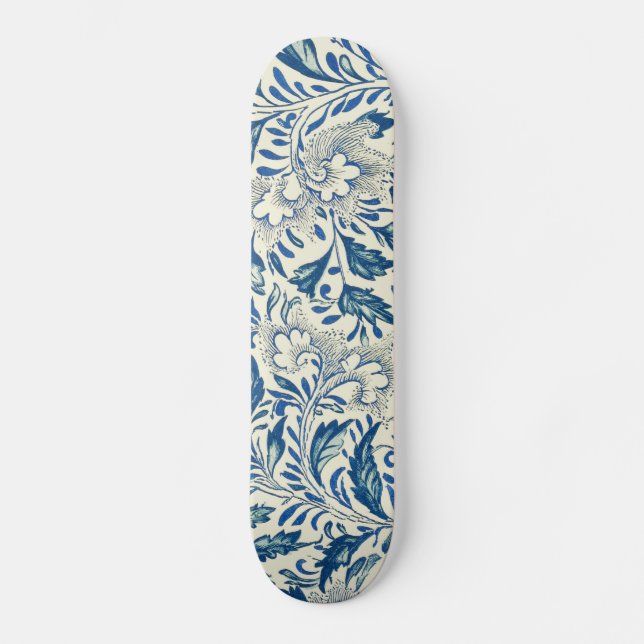 Skateboard Motif Floral bleu Antique Design asiatique (Recto)