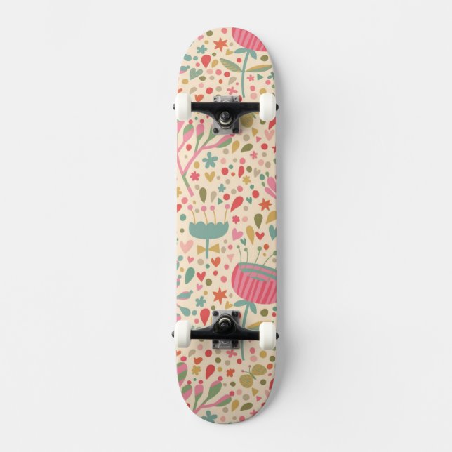 Skateboard Motif floral lumineux (Recto)