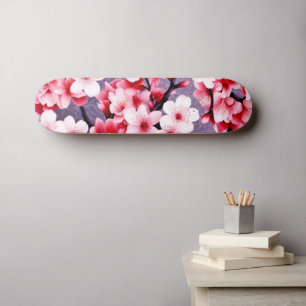 Skateboard motif floral rose cerisier
