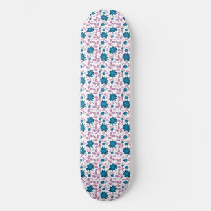 Skateboard Motif floral sarcelle et rose   Botanique moderne