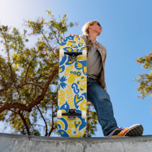 Skateboard Motif folklorique aux couleurs du drapeau ukrainie