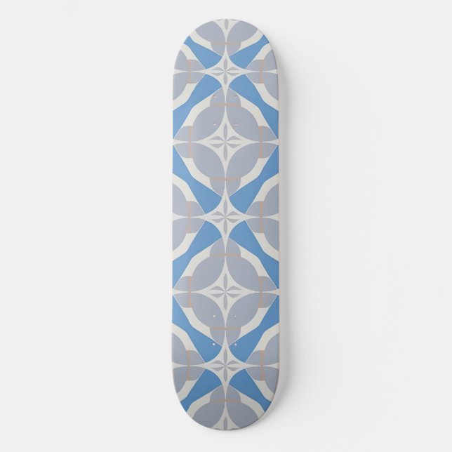 Skateboard Motif géométrique Abstrait bleu et blanc (Recto)