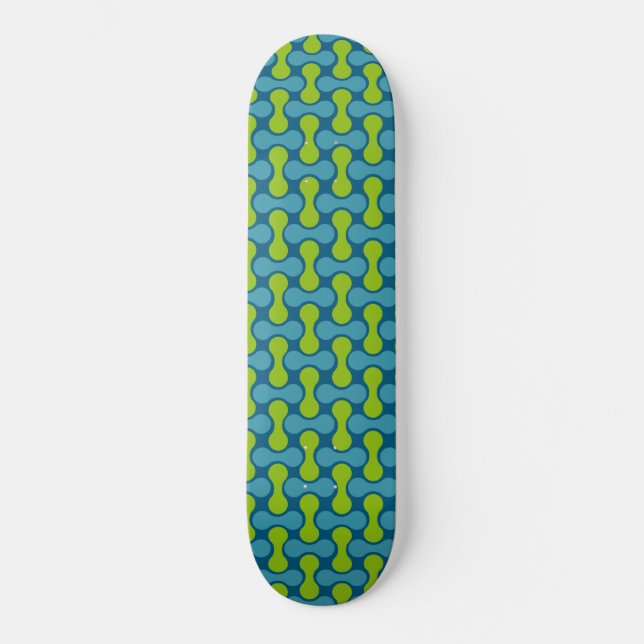 Skateboard Motif géométrique Abstrait rétro en bleu et vert (Recto)