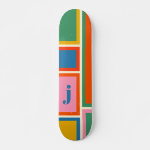 Skateboard Motif géométrique modulaire coloré avec initial