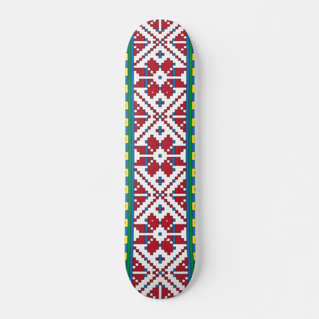 Skateboard Motif géométrique tribal rouge, bleu et blanc étoi (Devant)