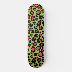 Skateboard Motif léopard en framboise sur Lime Green