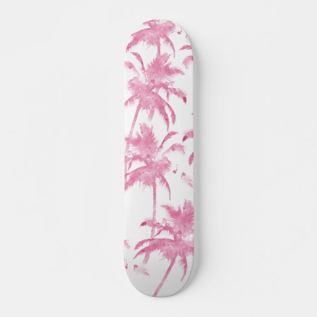 Skateboard Motif moderne de palmier d'aquarelle rose (Devant)