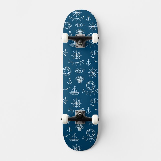 Skateboard Motif nautique 2 de dessin de craie (Recto)