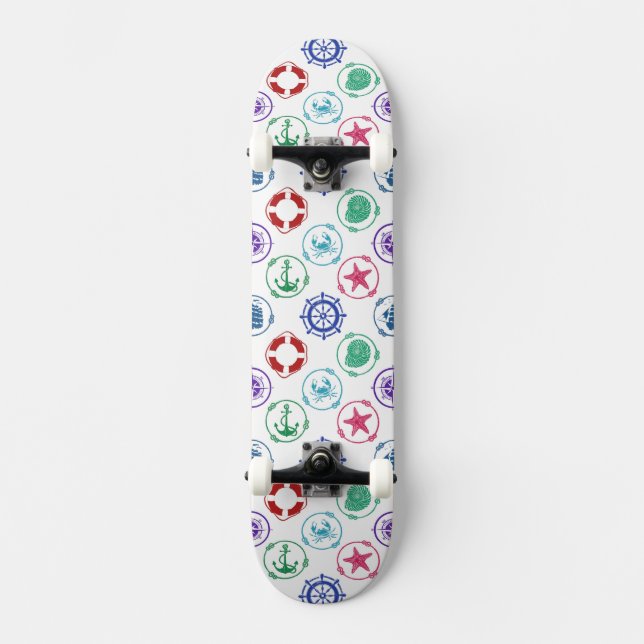 Skateboard Motif nautique coloré (Recto)