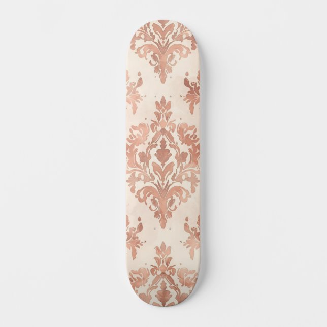 Skateboard Motif ornemental aquarelle damassé pêche chaud (Recto)