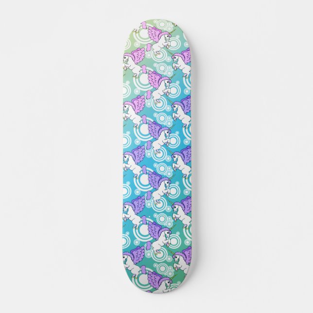 Skateboard Motif pourpre et rose de licorne (Devant)