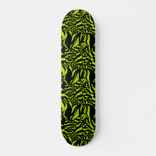 Skateboard Motif psychédélique vert citron et noir