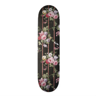 Skateboard Motif rose de rayures d'or de faux rose vintage de