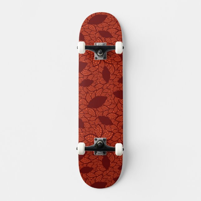 Skateboard Motif rouge de feuille sur l'orange (Recto)