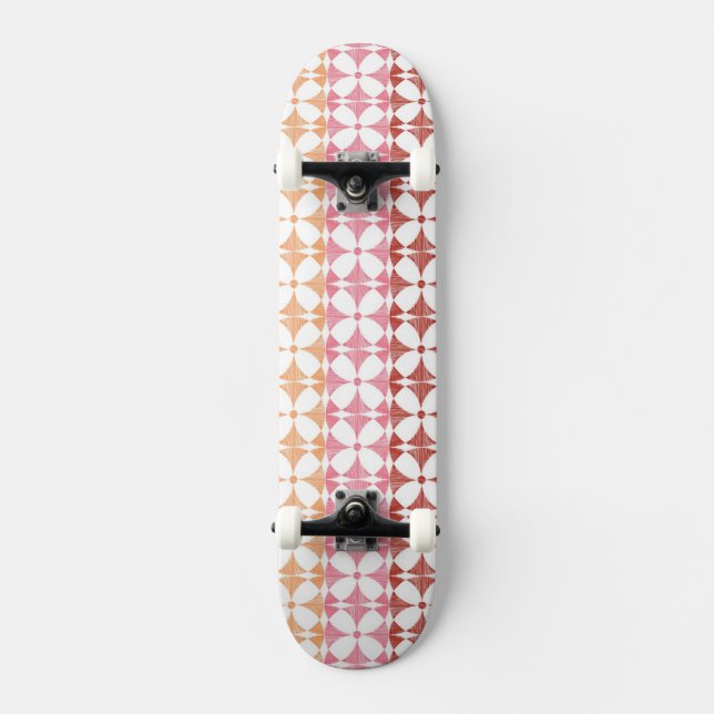 Skateboard Motif rouge géométrique de rayures d'ikat (Recto)