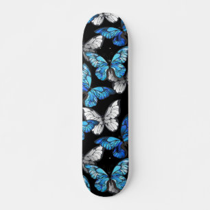 Skateboard Motif sans couleur foncée avec papillons bleus Mor