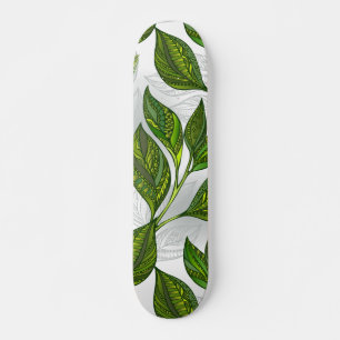 Skateboard Motif sans couture avec Feuilles de thé vert