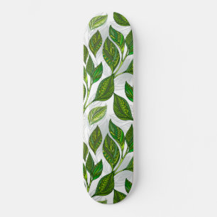 Skateboard Motif sans couture avec Feuilles de thé vert