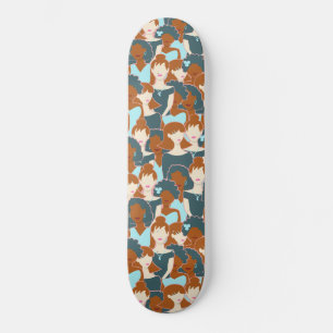 Skateboard Motif sans couture avec filles noires et blanches