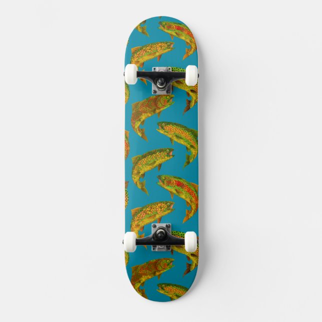 Skateboard Motif sans couture de truite arc-en-ciel de la feu (Recto)