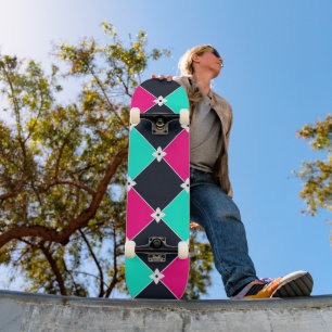 Skateboard Motif Synthwave Cyberpunk Fuchsia Turquoise